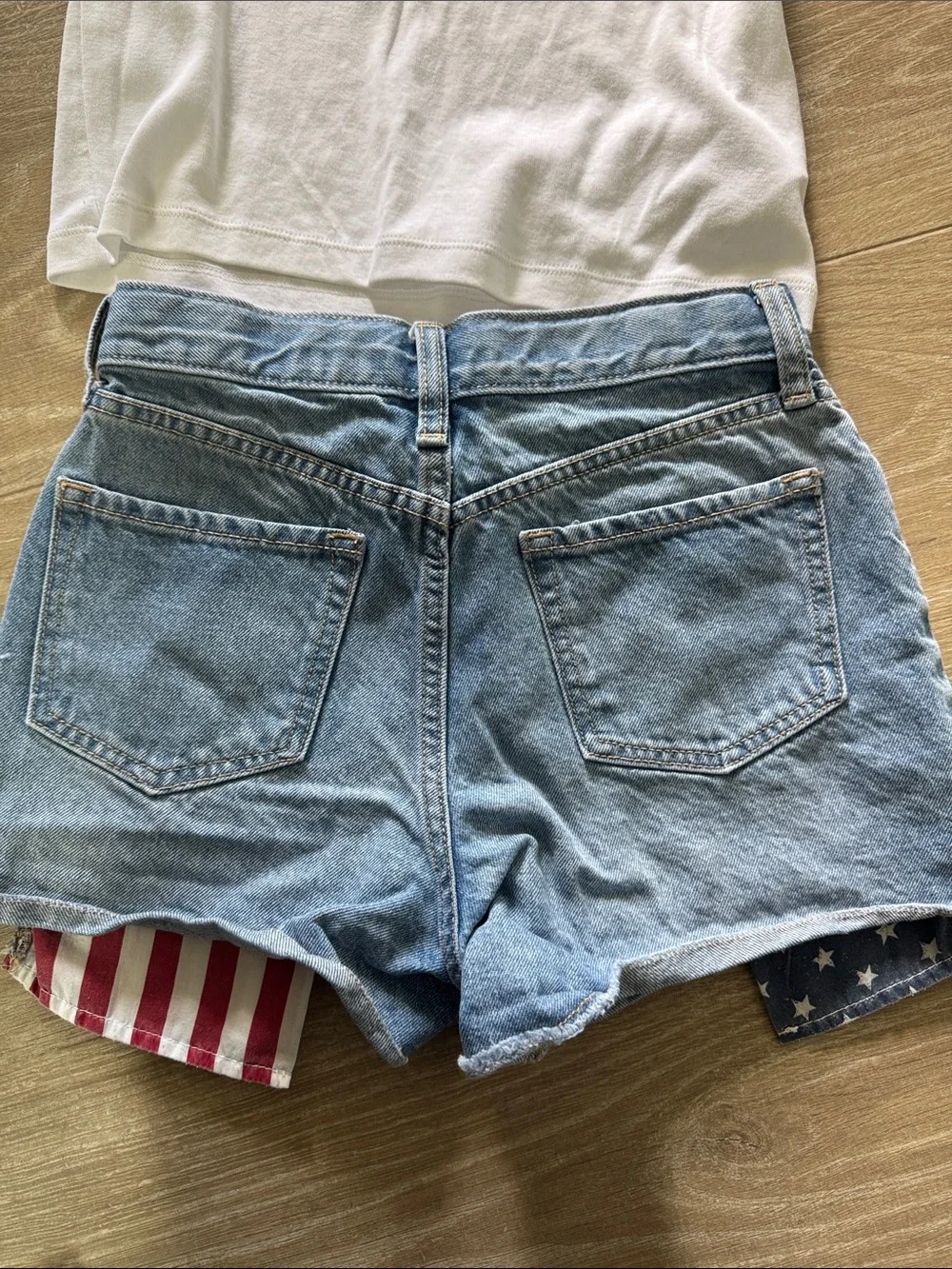 Old Navy Girls' White Short Sleeve Tee & American flag Jean shorts